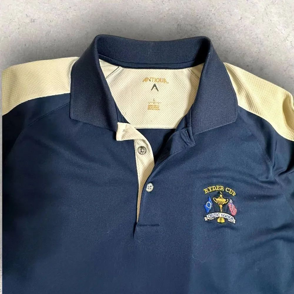 Antigua Ryder Cup Tournament Men's Navy and White Golf Shirt Size Large